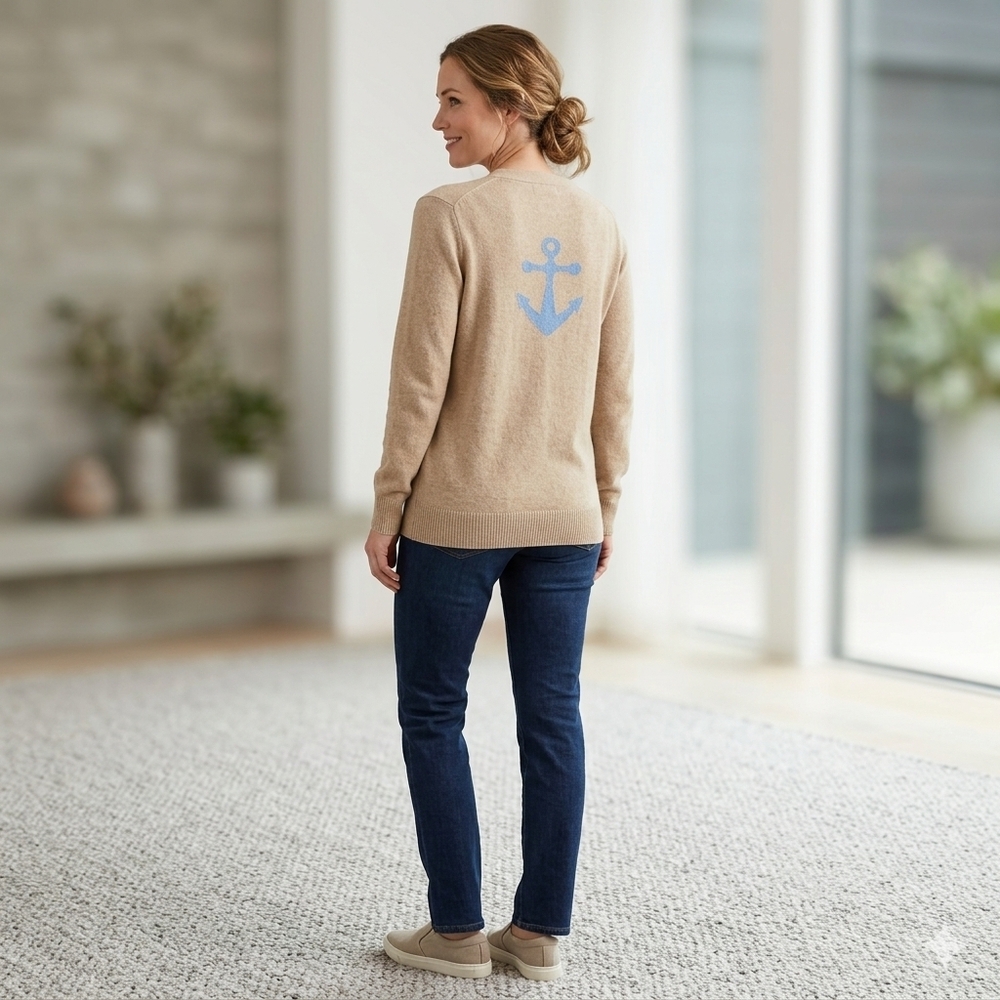 Pink Pineapple 100% Cashmere Cardigan Anchor Design